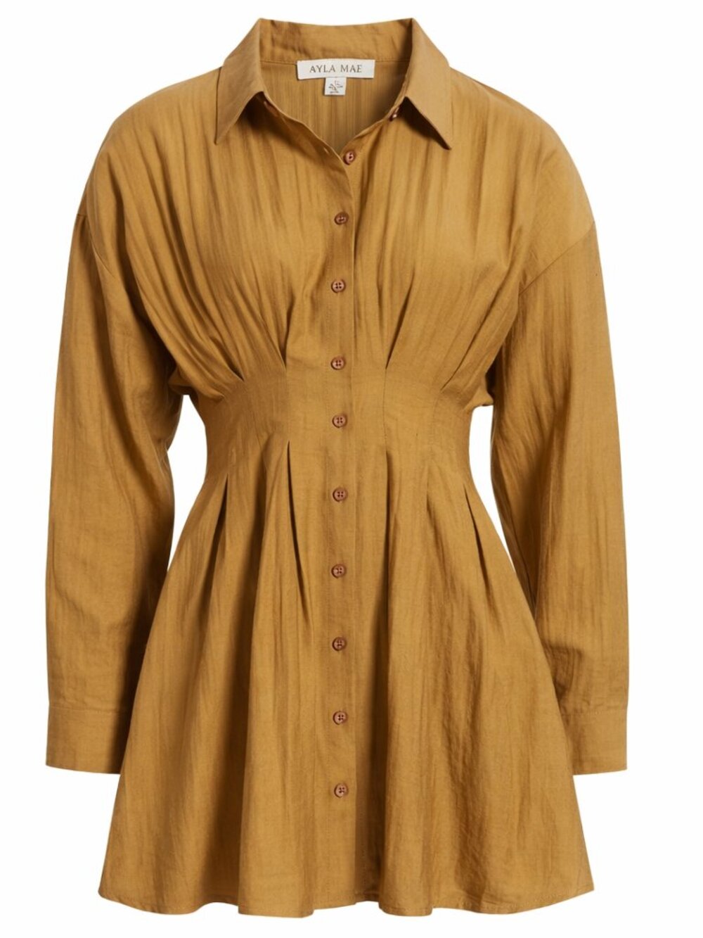 Mila Mae Long Sleeve Pleated Shirtdress Medium, Natural, Fit & Flare Linen Blend